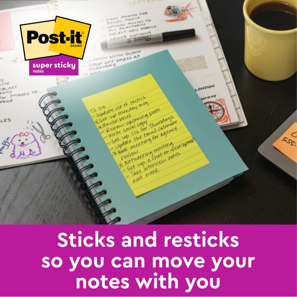 Notes adeziv 102 x 152 mm 100 file neon liniate Post-it 3M [2]