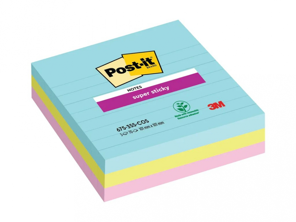 Notes adeziv pentru Conferinta 101 mm x 101 mm 3 x 70 file liniat Super Sticky Cosmic Post-it 3M [1]