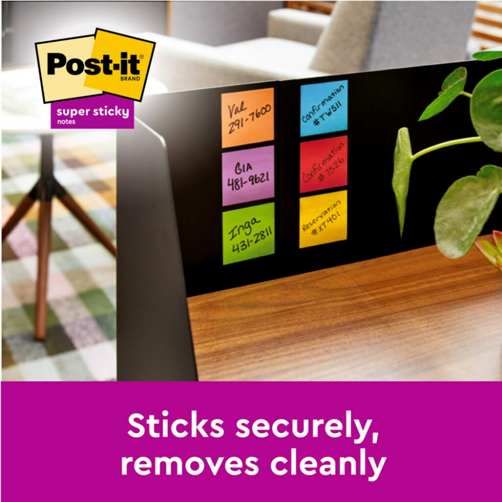 Notes adeziv Super Sticky 76 x 76 mm 90 file x 5 culori asortate Post-It 3M [3]