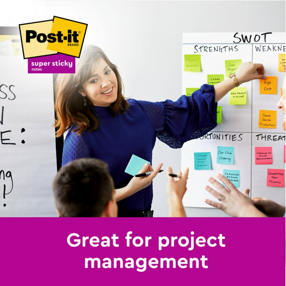 Notes adeziv Super Sticky 76 x 76 mm 90 file x 5 culori asortate Post-It 3M [7]