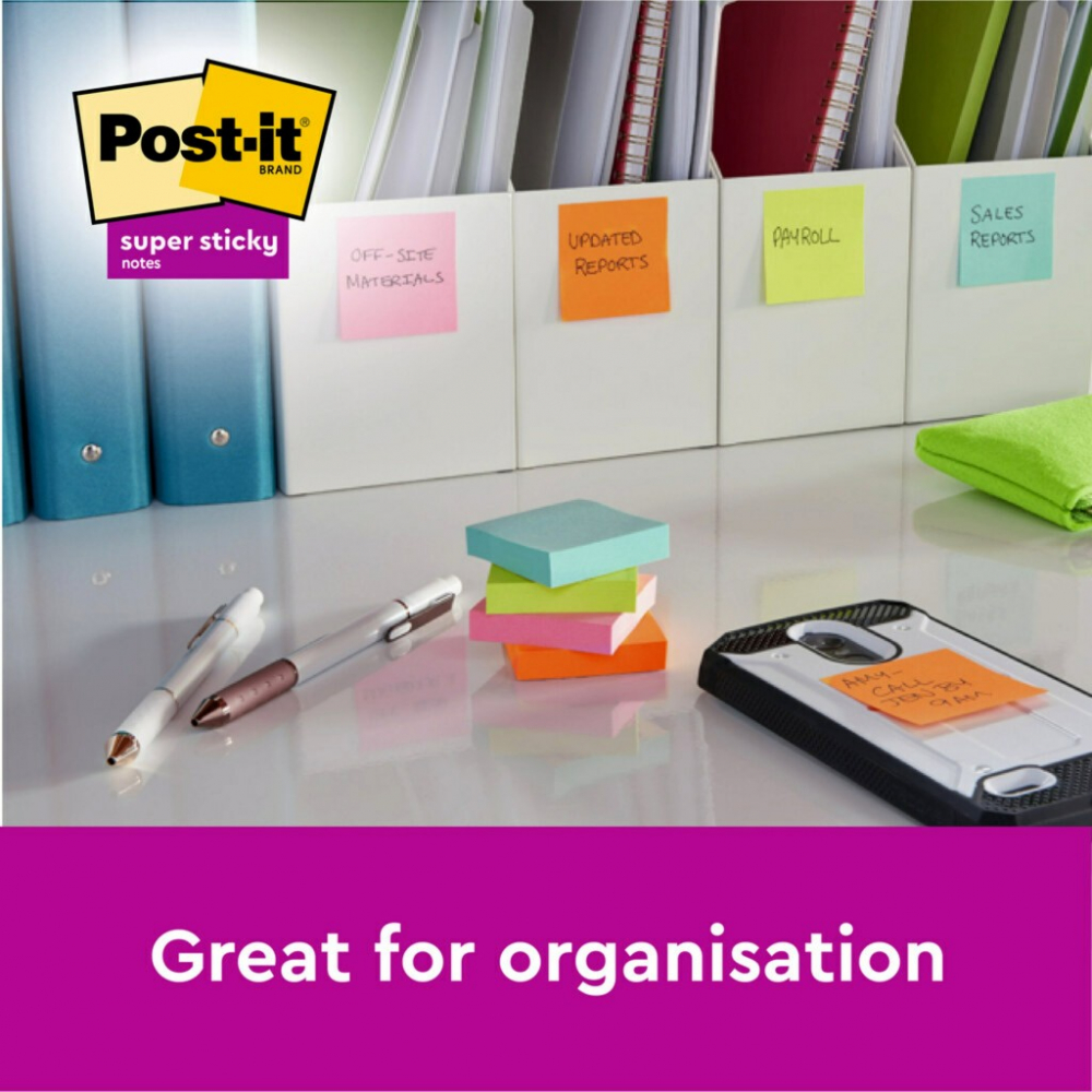 Notes adeziv Super Sticky 76 x 76 mm 90 file x 5 culori asortate Post-It 3M [5]