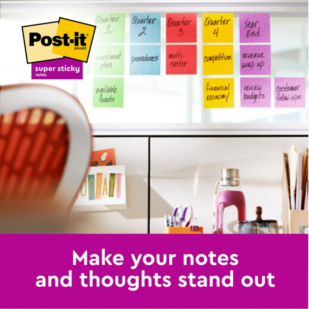 Notes adeziv Super Sticky 76 x 76 mm 90 file x 5 culori asortate Post-It 3M [8]