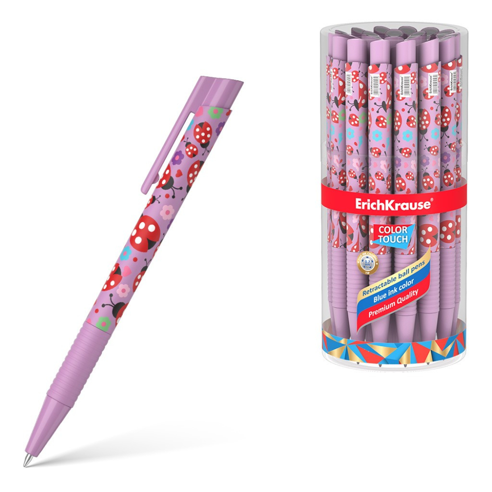 Pix COLOR TOUCH LADY BUG cu mecanism si grip mina ALBASTRU 0.7mm 24buc/borcan [1]