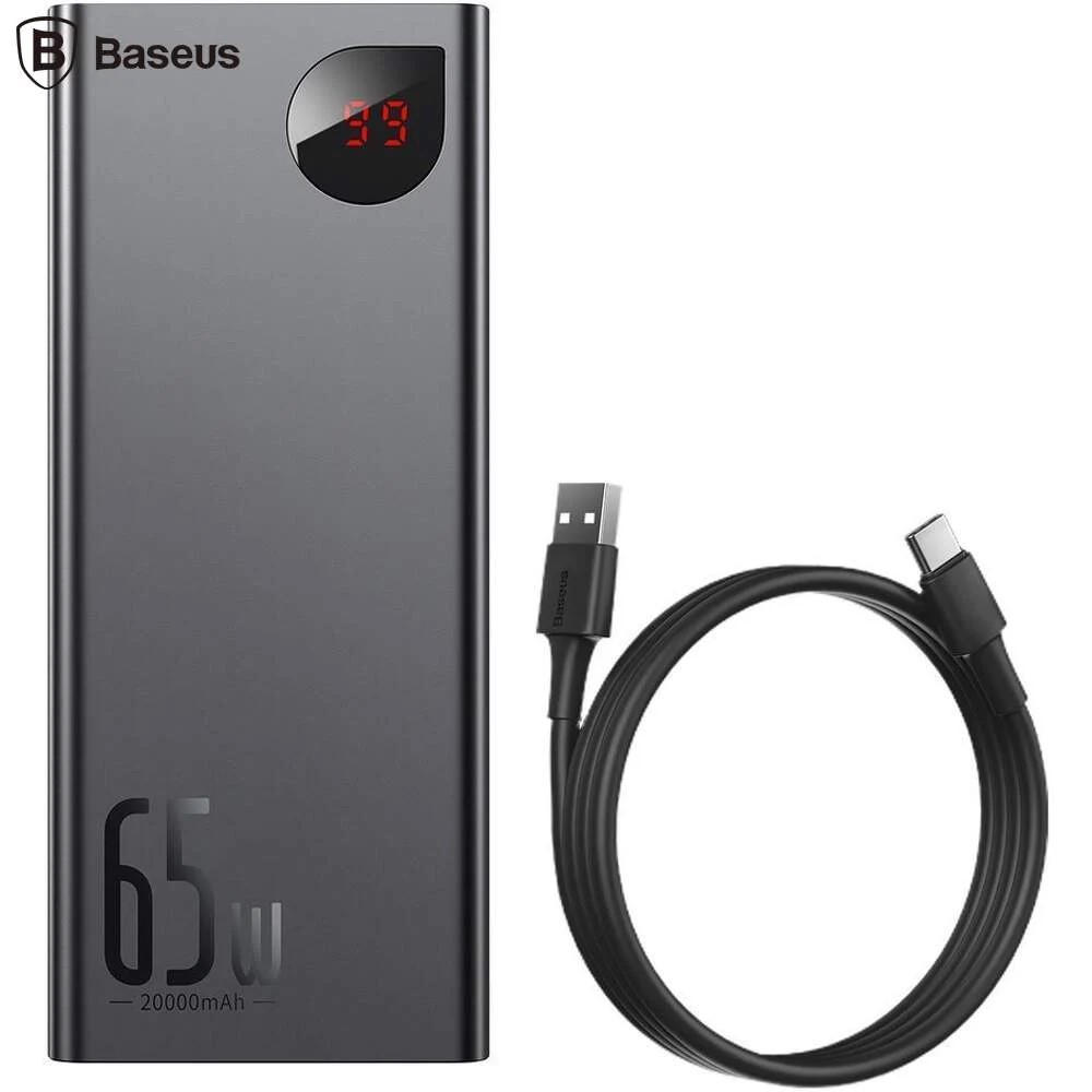 POWER BANK Baseus Adaman Metal ,  20000mAh ,  PD 3.0 + QC 3.0 65W ,  2 x USB; 1 x USB Type-C ,  digital display pt. status baterie ,  total 3A ,  negru ,  Cod Produs: PPIMDA-D01 [1]
