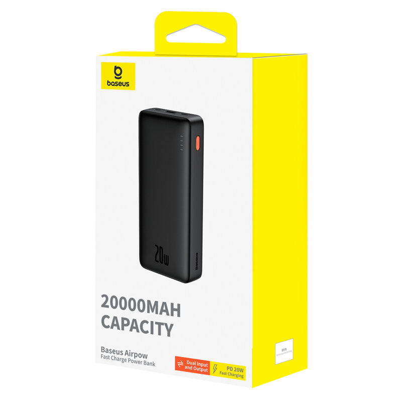 POWER BANK Baseus Airpow ,  20000mAh ,  20W ,  1 x USB; 1 x USB Type-C input/output ,  total 3A ,  include cablu USB la USB Type-C de 50cm ,  negru ,  Cod Produs: P10022804113-00 [6]