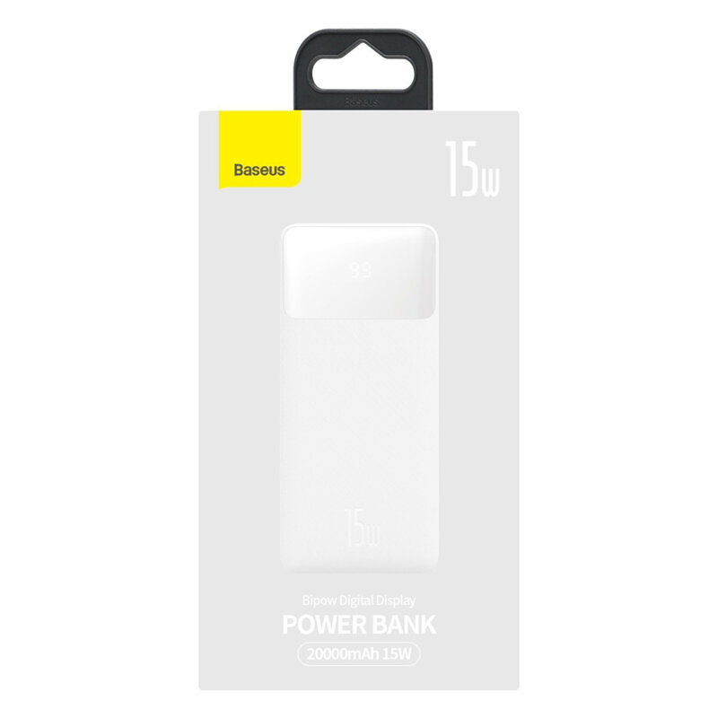 POWER BANK Baseus Bipow ,  20000mAh ,  15W ,  2 x USB; 1 x USB Type-C ,  digital display pt. status baterie ,  total 3A ,  alb ,  Cod Produs: PPBD050102 [5]