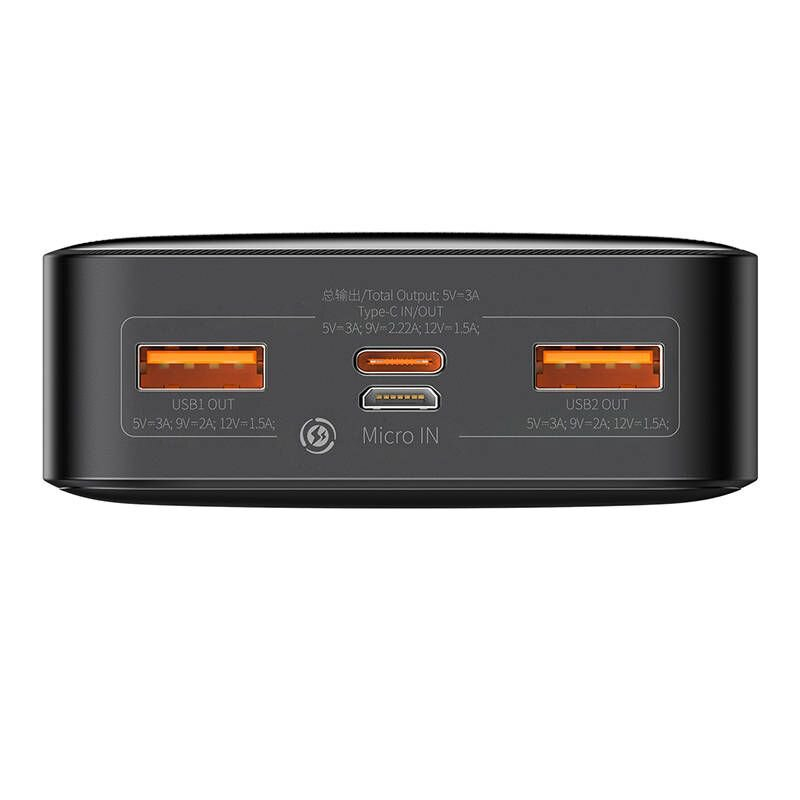 POWER BANK Baseus Bipow , 20000mAh , 20W , 2 x USB; 1 x USB Type-C , digital display pt. status baterie , total 3A , negru , Cod Produs: PPBD050501 [2]