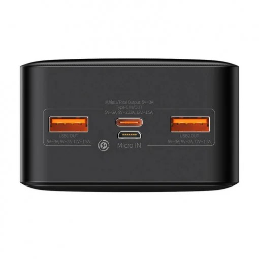 POWER BANK Baseus Bipow , 30000mAh , 20W , 2 x USB; 1 x USB Type-C , digital display pt. status baterie , total 3A , negru , Cod Produs: PPBD050401 [2]