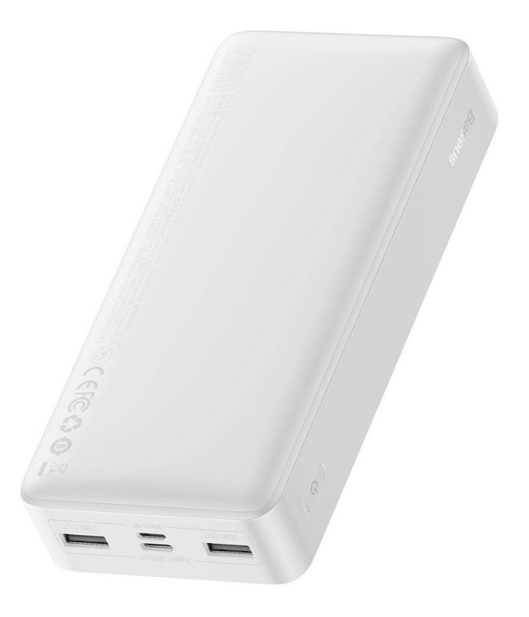 POWER BANK Baseus Bipow Digital Display ,  20000mAh ,  PD 15W ,  2 x USB; 1 x USB Type-C ,  1 x Micro USB digital display pt. status baterie ,  total 3A ,  alb Cod Produs: PPDML-J02 [6]