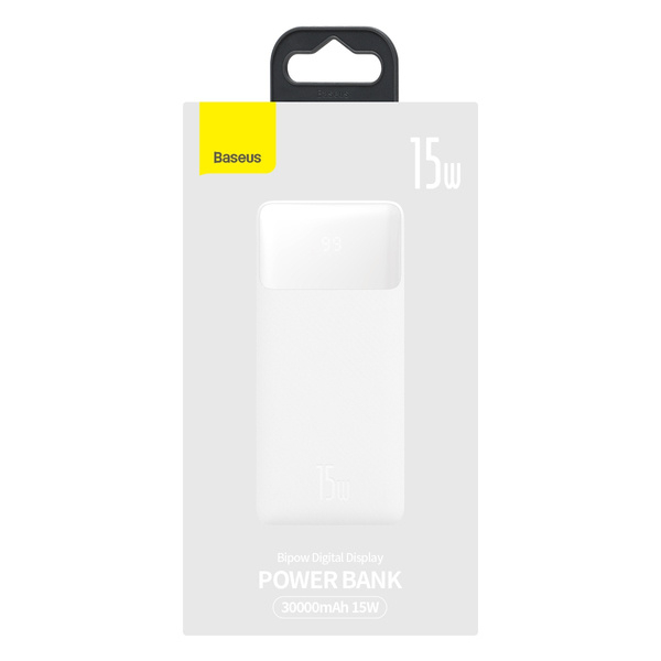 POWER BANK Baseus Bipow Digital Display , 30000mAh , PD 15W , 2 x USB; 1 x USB Type-C , 1 x Micro USB digital display pt. status baterie , total 3A , alb Cod Produs: PPBD050202 [4]