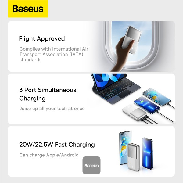POWER BANK Baseus Bipow Pro ,  20000mAh ,  PD 22.5W ,  2 x USB; 1 x USB Type-C ,  digital display pt. status baterie ,  include cablu USB la USB Type-C de 30 cm ,  alb Cod Produs: PPBD040302 [4]