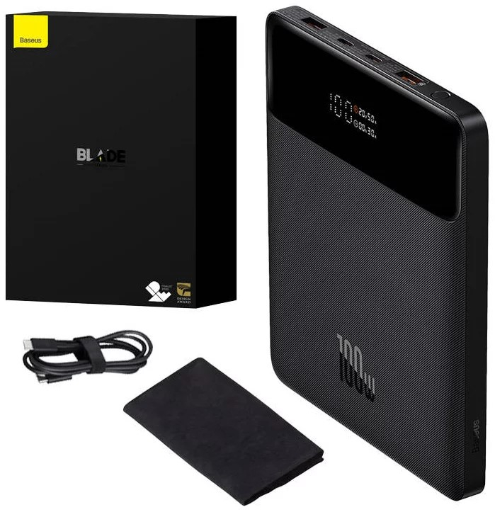 POWER BANK Baseus Blade ,  20000mAh ,  PD 100W ,  ultra thin ,  2 x USB; 2 x USB Type-C ,  display digital pt. status baterie ,  total 5A ,  black ,  Cod Produs: PPBL000201 [5]
