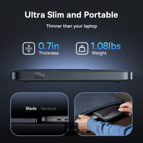 POWER BANK Baseus Blade H1 ,  20000mAh ,  PD 100W ,  ultra thin ,  2 x USB; 2 x USB Type-C ,  display digital pt. status baterie ,  total 5A ,  include cablu USB Type-C la USB Type-C ,  negru ,  Cod P [9]