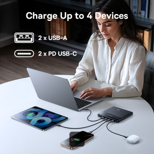 POWER BANK Baseus Blade H1 ,  20000mAh ,  PD 100W ,  ultra thin ,  2 x USB; 2 x USB Type-C ,  display digital pt. status baterie ,  total 5A ,  include cablu USB Type-C la USB Type-C ,  negru ,  Cod P [6]