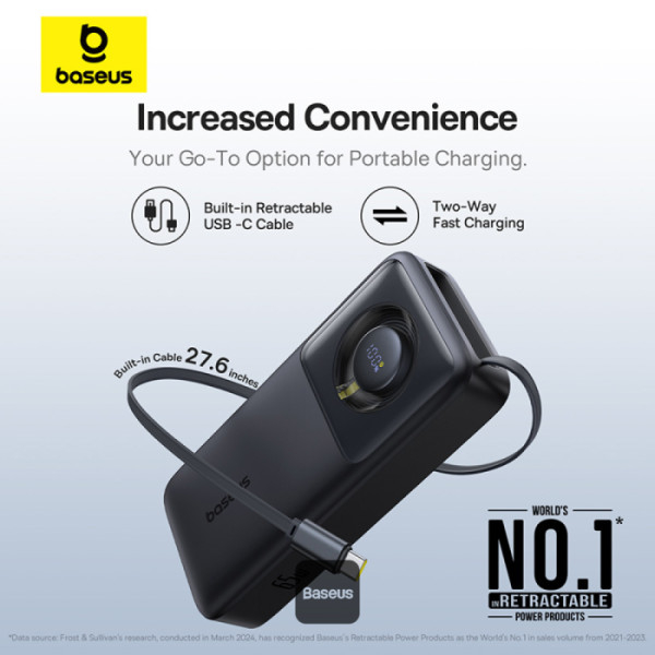 POWER BANK Baseus Free2Pull ,  display ,  capacitate 20000mAh ,  65W ,  cablu integrat USB Type-C ,  1 x USB Type-C ,  total 5V/3A ,  negru ,  Cod Produs: P10073700123-00 [3]