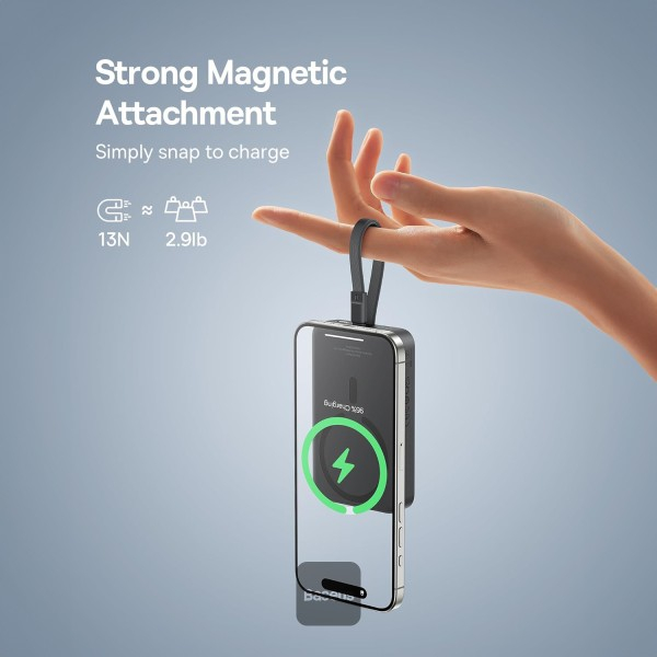 POWER BANK Baseus Magnetic Mini Wireless ,  10000mAh ,  30W ,  2 x USB Type-C output/input ,  15W wireless charging ,  cablu integrat USB Type-C ,  negru ,  Cod Produs: P1002210B113-00 [4]