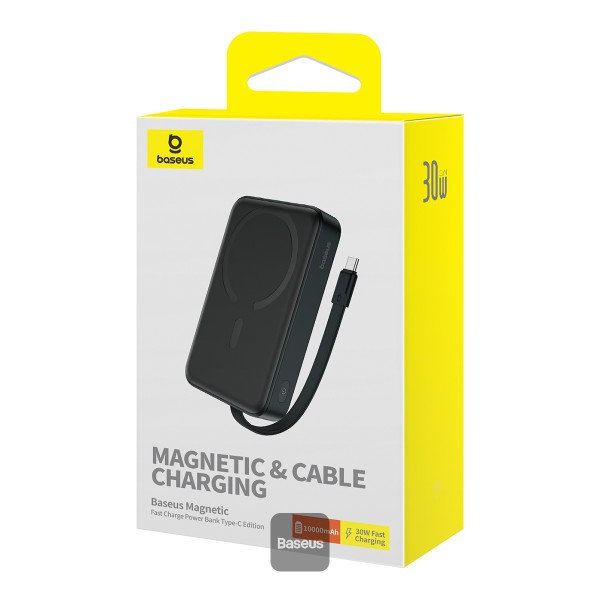 POWER BANK Baseus Magnetic Mini Wireless ,  10000mAh ,  30W ,  2 x USB Type-C output/input ,  15W wireless charging ,  cablu integrat USB Type-C ,  negru ,  Cod Produs: P1002210B113-00 [8]