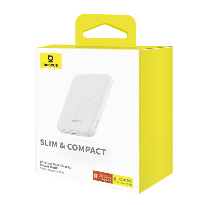POWER BANK Baseus Magnetic Mini Wireless ,  5000mAh ,  20W ,  2 x USB Type-C output/input ,  15W wireless charging ,  include cablu USB Type-C la USB Type-C 30cm ,  alb ,  Cod Produs: P10022107223-00 [3]