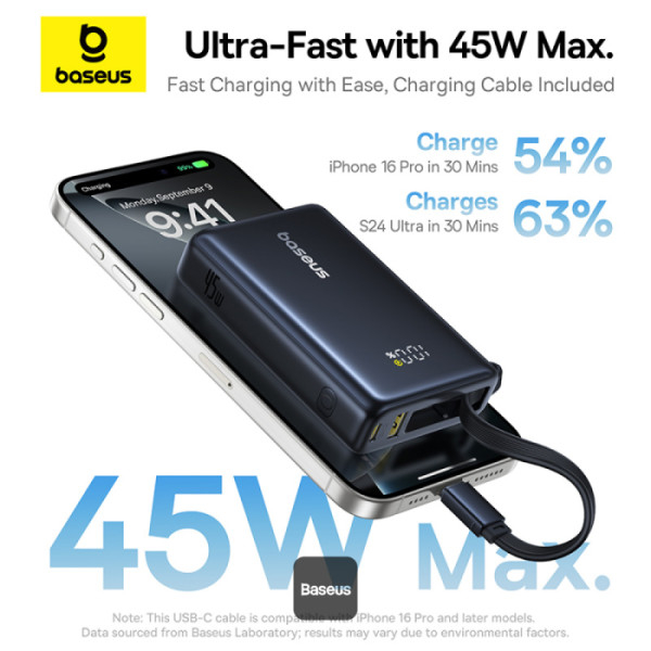 POWER BANK Baseus PicoGo ,  display ,  capacitate 10000mAh ,  45W ,  cablu integrat USB Type-C ,  1 x USB Type-C ,  1 x USB ,  total 5V/3A ,  negru ,  Cod Produs: P10076803123-00 [4]