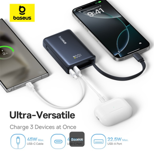 POWER BANK Baseus PicoGo ,  display ,  capacitate 10000mAh ,  45W ,  cablu integrat USB Type-C ,  1 x USB Type-C ,  1 x USB ,  total 5V/3A ,  negru ,  Cod Produs: P10076803123-00 [3]