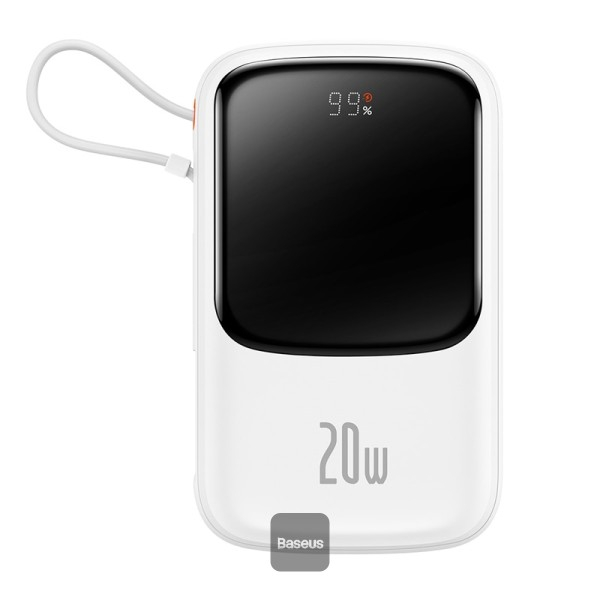 POWER BANK Baseus Qpow Pro Digital Display ,  10000mAh ,  20W ,  1 x cablu integrat Iphone Lightning output ,  1 x USB ,  1 x USB Type-C ,  alb Cod Produs: PPQD060002 [1]