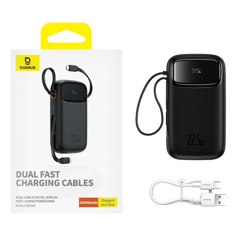 POWER BANK Baseus Qpow2 ,  10000mAh ,  22.5W ,  1 x USB; 1 x USB Type-C ,  1 x Lightning ,  total 3A ,  include cablu USB Type-C 0.3m ,  negru ,  Cod Produs: P10055003113-00 [2]