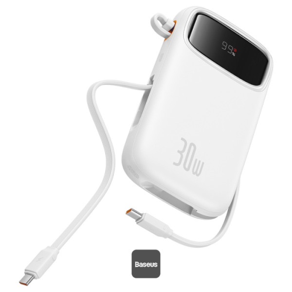 POWER BANK Baseus Qpow2 Digital Display ,  10000mAh ,  30W ,  2 x USB Type-C output/input ,  1 x USB ,  include cablu USB Type-C la USB Type-C 30cm ,  alb ,  Cod Produs: P10055008213-00 [1]