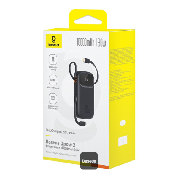 POWER BANK Baseus Qpow2 Digital Display ,  10000mAh ,  30W ,  2 x USB Type-C output/input ,  1 x USB ,  include cablu USB Type-C la USB Type-C 30cm ,  negru ,  Cod Produs: P10055008113-00 [5]