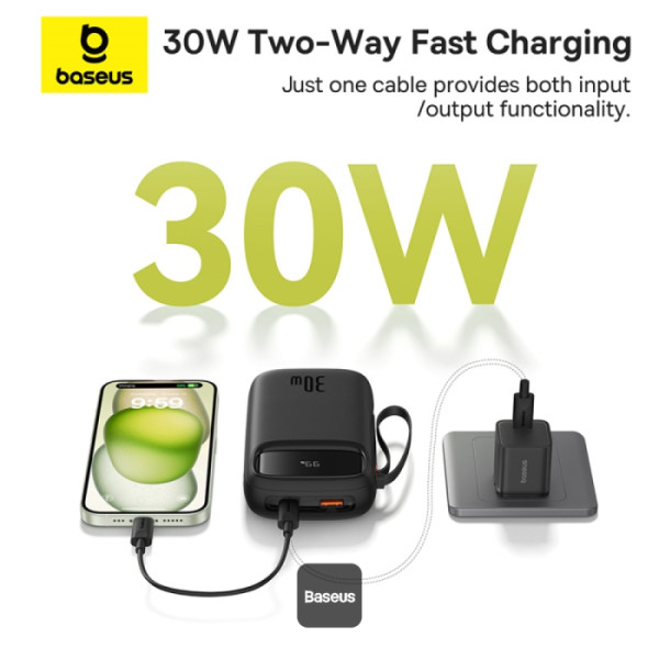 POWER BANK Baseus Qpow2 Digital Display , 20000mAh , 30W , 2 x USB Type-C output/input , 1 x USB , include cablu USB Type-C la USB Type-C 30cm , negru , Cod Produs: P10055009113-00 [3]