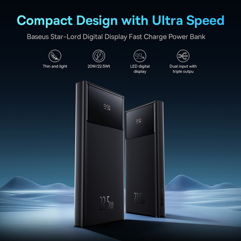 POWER BANK Baseus Star-Lord Digital ,  display ,  capacitate 10000mAh ,  22.5W ,  2 x USB; 1 x USB Type-C ,  total 5V/3A ,  negru ,  Cod Produs: PPXJ100001 [3]