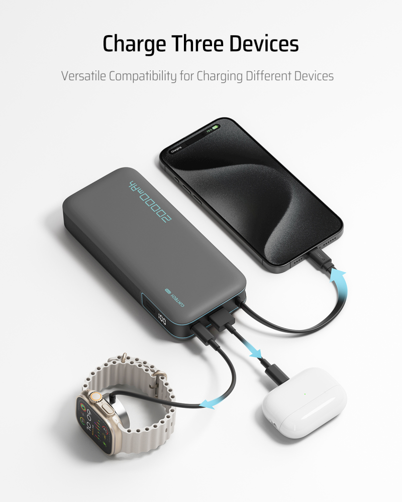 POWER BANK Cuktech CP25 ,  20000mAh ,  55W ,  1 x USB; 1 x USB Type-C ,  1 x cablu USB Tpe-C integrat ,  digital display pt. status baterie ,  gri Cod Produs: CUKP200NGLDG [3]