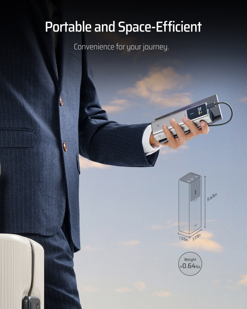 POWER BANK Cuktech P+ Series 1C1A ,  10000mAh ,  150W ,  1 x USB; 1 x USB Type-C ,  digital display pt. status baterie ,  gri Cod Produs: CKPB100PGLBK [7]