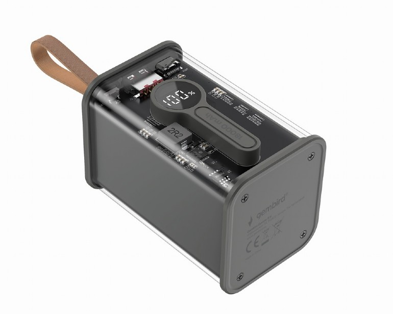 POWER BANK GEMBIRD 18000mAh ,  20W  ,  1 x USB; 1 x USB Type-C ,  digital display pt. status baterie ,  max. 3A ,  transparent ,  negru ,  Cod Produs: PB18-TQC3-01 [2]