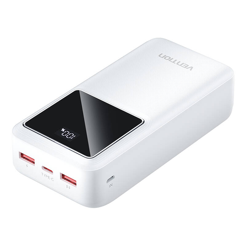 POWER BANK Vention 30.000 mAh ,  22.5W PD 20W ,  QC ,  &nbsp;1x USB-C ,  2x USB-A ,  1x micro USB (doar pt incarcare) ,  afisaj LED ,  cablu USB A - USB-C 30cm inclus ,  700g ,  alb ,  Cod Produs: FHM [2]