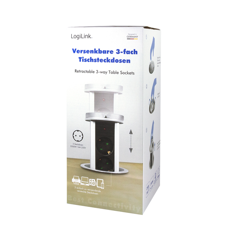 PRELUNGITOR LOGILINK ,  mecanism ridicare/coborare ,  indicator LED ,  Schuko x 3 ,  230 V/16 A 3500 W max ,  cablu 3G 1.5mm2 ,  1.8 m ,  argintiu/negru/alb Cod Produs: LPS235A [4]