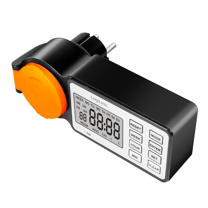 PRELUNGITOR LOGILINK , Schuko x 1 , 230 V/16 A , 50 Hz , max. 3500 W , timer , LCD , 8 butoane operare , IP44 , de exterior , negru-portocaliu , Cod Produs: ET0016 [2]