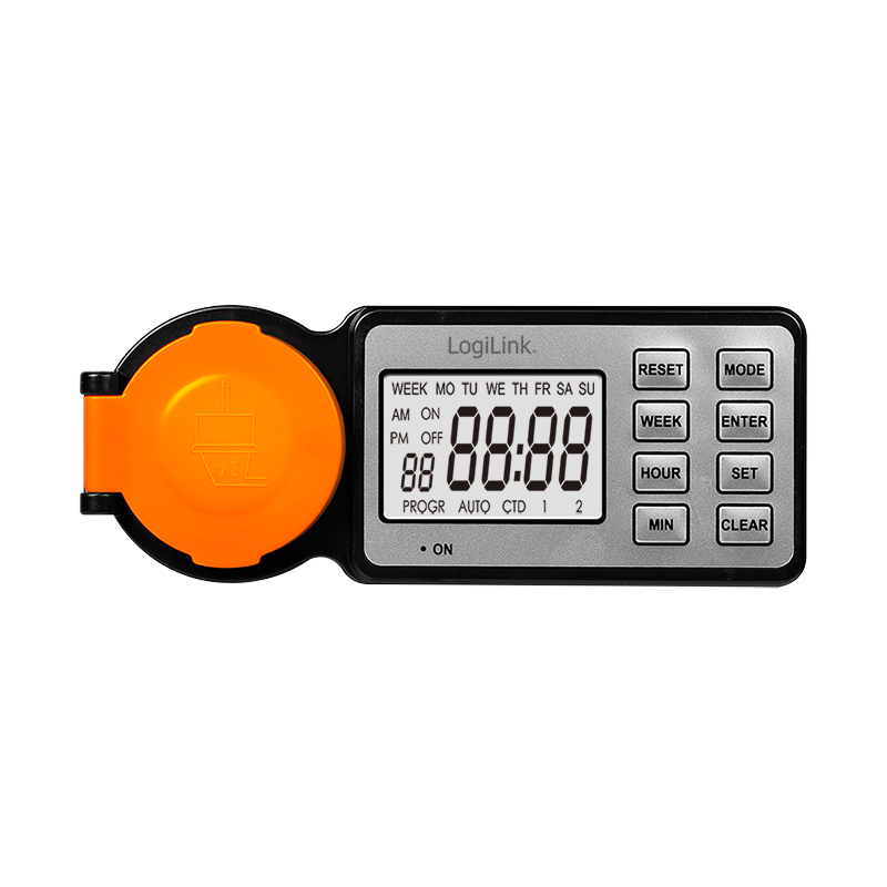PRELUNGITOR LOGILINK , Schuko x 1 , 230 V/16 A , 50 Hz , max. 3500 W , timer , LCD , 8 butoane operare , IP44 , de exterior , negru-portocaliu , Cod Produs: ET0016 [3]