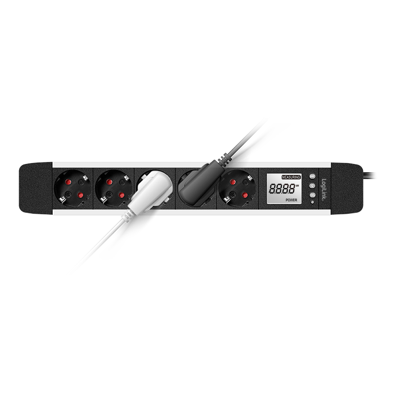 PRELUNGITOR LOGILINK ,  Schuko x 5 ,  cablu 3G 1.5mm2 ,  230 V/16 A ,  50 Hz ,  max. 3500 W ,  LCD consum ,  butoane: Power ,  Q ,  CO2 ,  Reset ,  1.4m ,  negru-argintiu ,  Cod Produs: LPS286 [3]