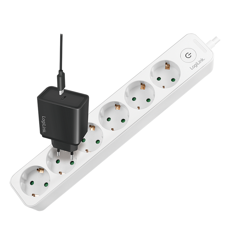 PRELUNGITOR LOGILINK ,  Schuko x 6 ,  cablu 3G 1.5mm2 ,  230 V/16 A ,  50 Hz ,  max. 3500 W ,  buton intrerupator iluminat ,  IP20 ,  1.5m ,  alb ,  Cod Produs: LPS247 [2]