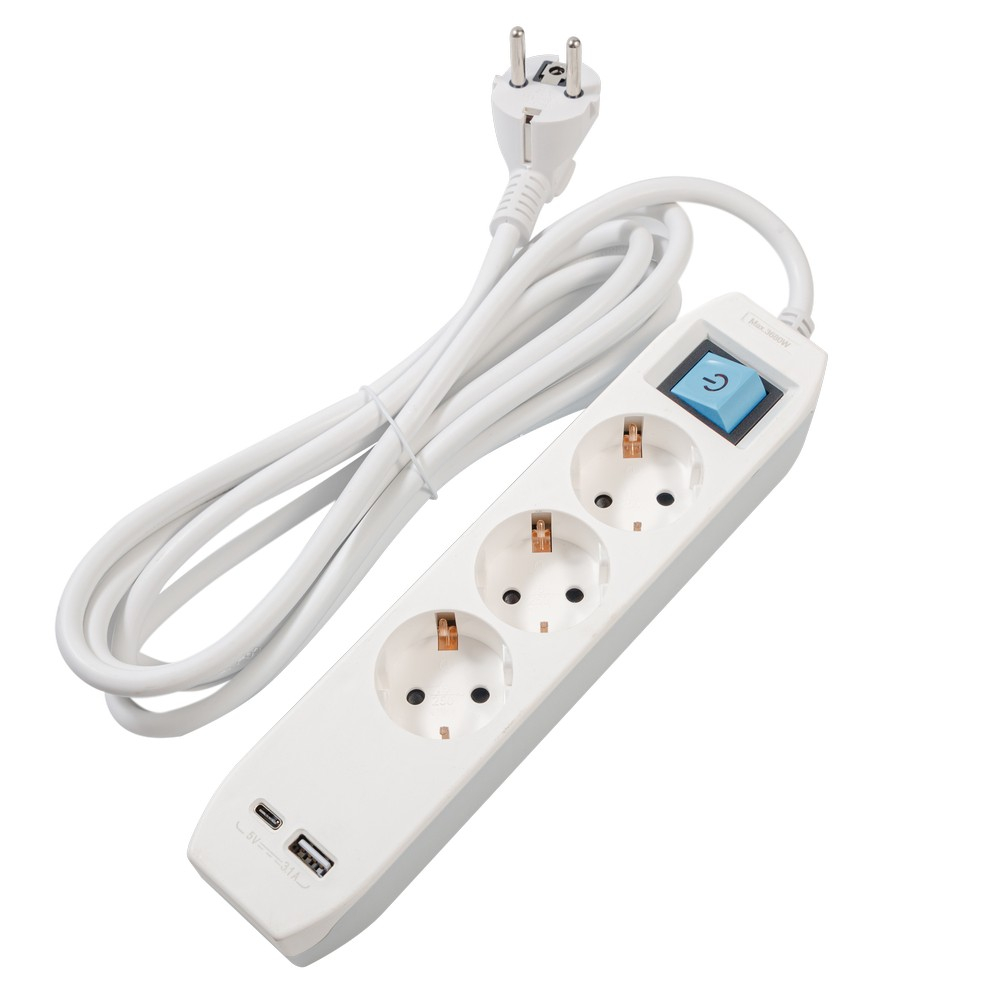 PRELUNGITOR SPACER ,  Schuko x 3 ,  conectare prin Schuko (T) , Type-C x1 ,  USB x 1 ,  3.1A ,  cablu 1.8m ,  16 A ,  max. 3500W ,  protectie copii ,  Intrerupator ,  Gri ,  Cod Produs: PP-3-18-TC-USB [4]