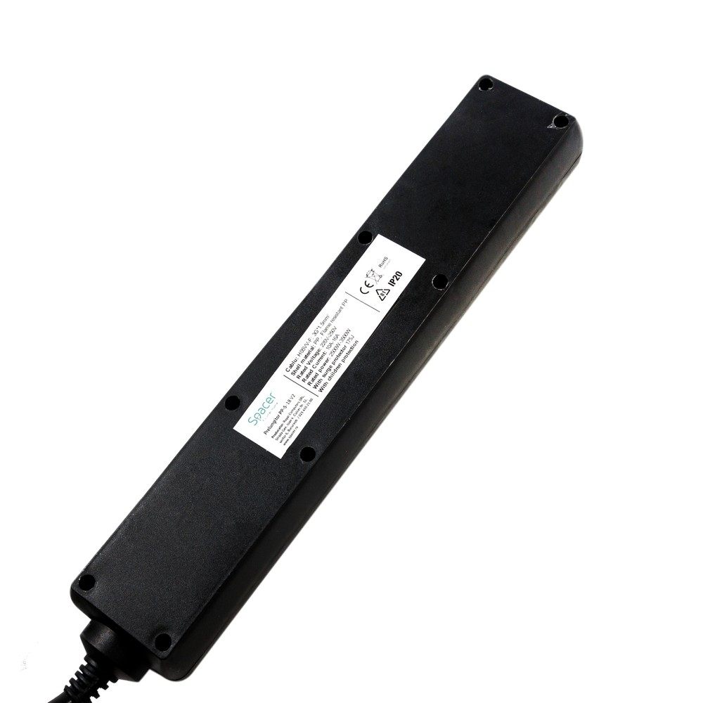 PRELUNGITOR SPACER ,  Schuko x 5 ,  conectare prin Schuko (T) ,  cablu 1.8 m ,  16 A ,  max. 3500W ,  protectie supratensiune ,  protectie copii ,  negru ,  Cod Produs: PP-5-18 v2 [2]