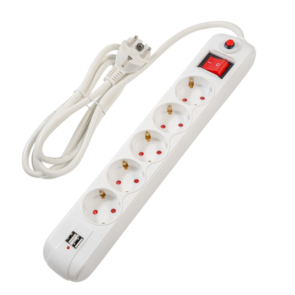 PRELUNGITOR SPACER ,  Schuko x 5 ,  conectare prin Schuko (T) ,  USB x 2 ,  cablu 1.8 m ,  16 A ,  max. 3500W ,  protectie supratensiune ,  alb ,  45506867 Cod Produs: PP-5-18 USB [3]