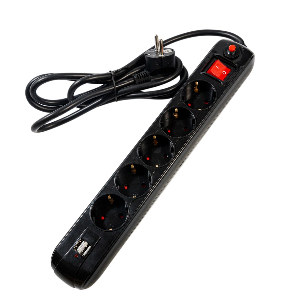 PRELUNGITOR SPACER ,  Schuko x 5 ,  conectare prin Schuko (T) ,  USB x 2 ,  cablu 1.8 m ,  16 A ,  max. 3500W ,  protectie supratensiune ,  negru ,  45506867 Cod Produs: PP-5-18B-USB [3]