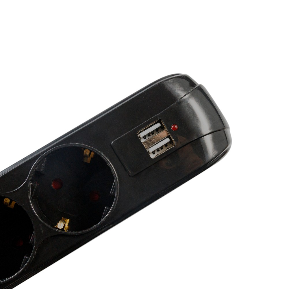 PRELUNGITOR SPACER , Schuko x 5 , conectare prin Schuko (T) , USB x 2 , cablu 3 m , 16 A , max. 3500W , protectie supratensiune , negru , Cod Produs: PP-5-30B USB [2]