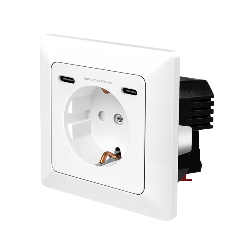 PRIZA LOGILINK ,  pentru perete ,  Schuko x 1 ,  2xUSB-C PD 25W  ,  230V AC ,  50 Hz ,  16A ,  protectie IP20 ,  adancime 29.5mm ,  alb ,  Cod Produs: PA0331 [2]
