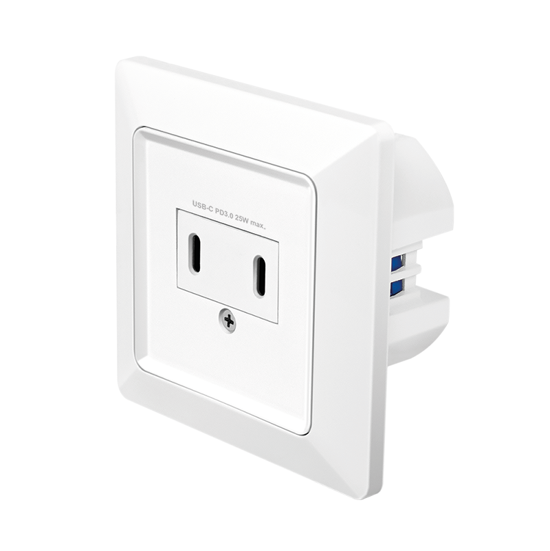 PRIZA LOGILINK ,  pentru perete ,  Schuko x 1 ,  2xUSB-C PD 25W  ,  230V AC ,  50 Hz ,  16A ,  protectie IP20 ,  adancime 35mm ,  alb ,  Cod Produs: PA0332 [2]