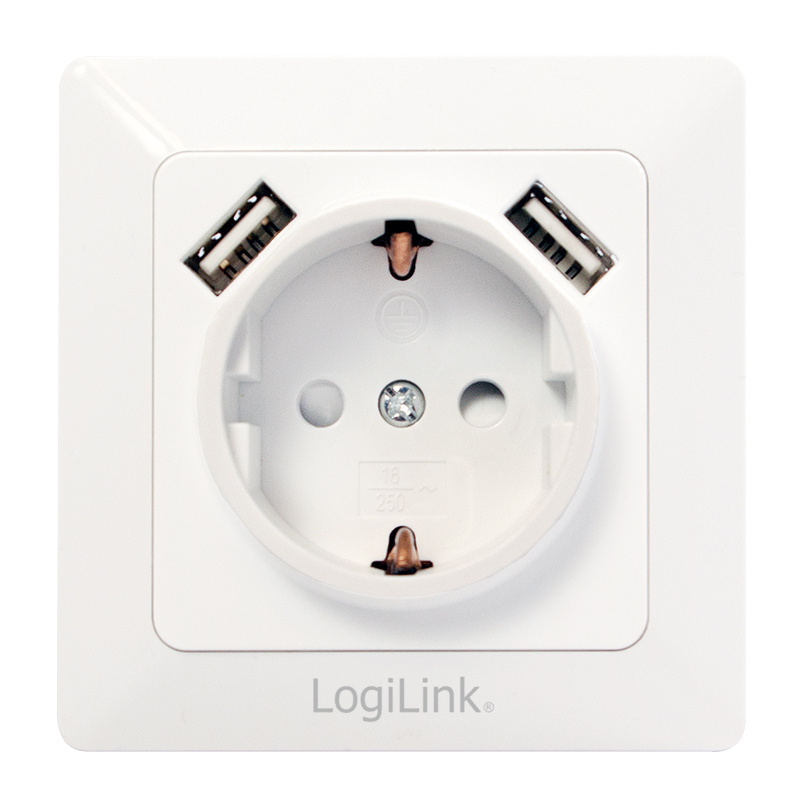 PRIZA LOGILINK ,  pentru perete ,  Schuko x 1 ,  USB x2 5V/2.1A  ,  230V AC ,  50 Hz ,  alb Cod Produs: PA0162 [2]
