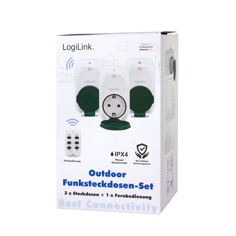 PRIZE LOGILINK x 3 , set cu telecomanda , raza 30m , pentru exterior , Schuko x 3 230 V/16 A , 50 Hz , max. 3600 W , IPX4 , alb/verde Cod Produs: EC0008 [6]