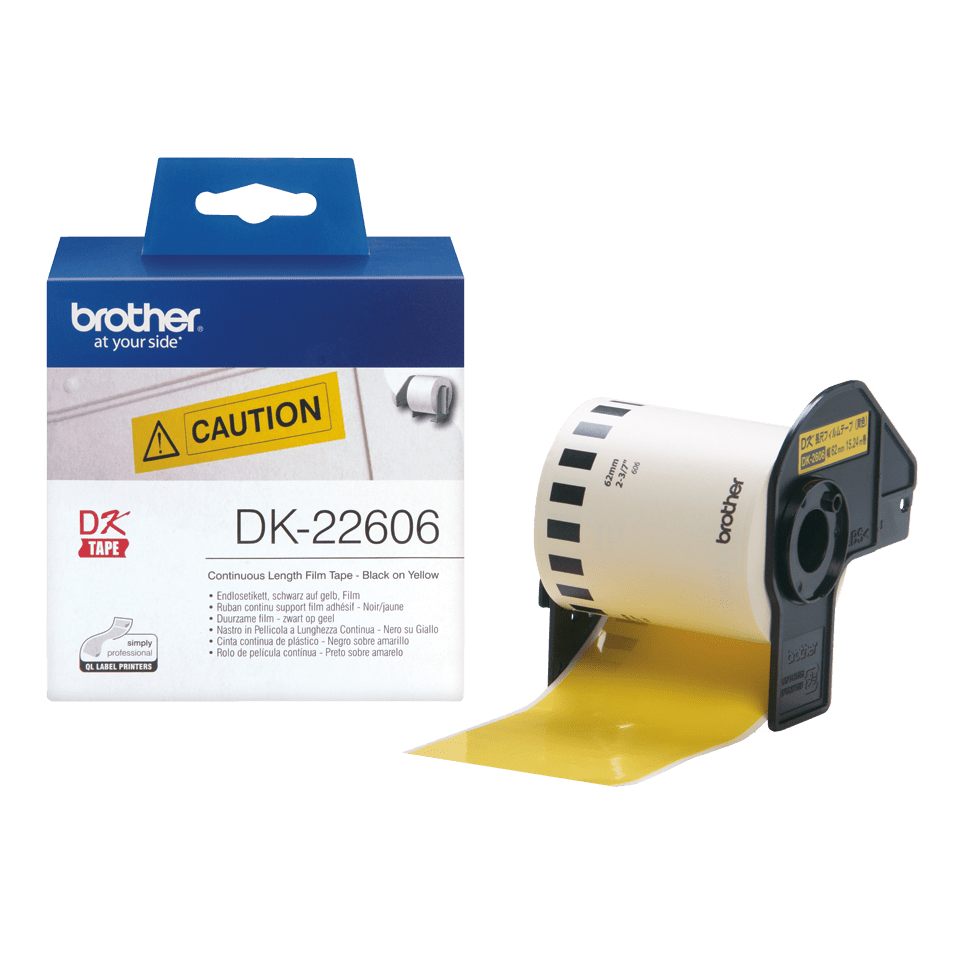 Rola de hartie continua originala Brother DK22606, 62mm latime, 15.24 metrii, negru pe galben [2]