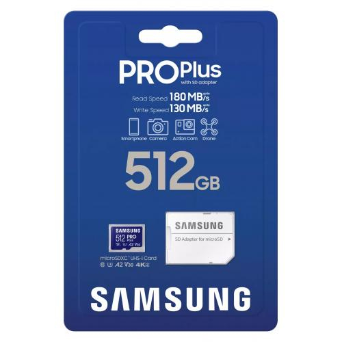 SAMSUNG PRO Plus 512GB microSD UHS-I U3 Full HD 4K UHD 180MB/s Read 130MB/s Write Memory Card Incl. SD-Adapter 2023 Cod Produs: MB-MD512SA/EU [3]